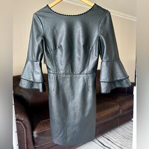 Zara Black Faux Leather Ruffle Sleeves Dress Size Medium